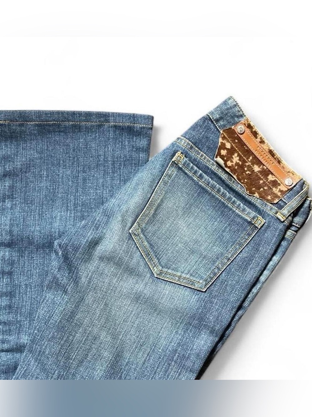 Burberry Light Blue Bootcut Jeans with Leather Patch